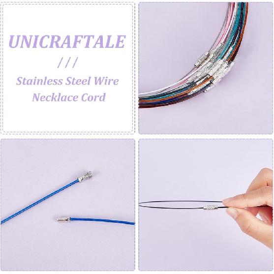UNICRAFTALE 8 Colors 64pcs 17.5inch Stainless Steel Necklace Wire Cord Choker Chain with Brass Screw Clasp Wire Necklace Chains Wire Necklace Cord