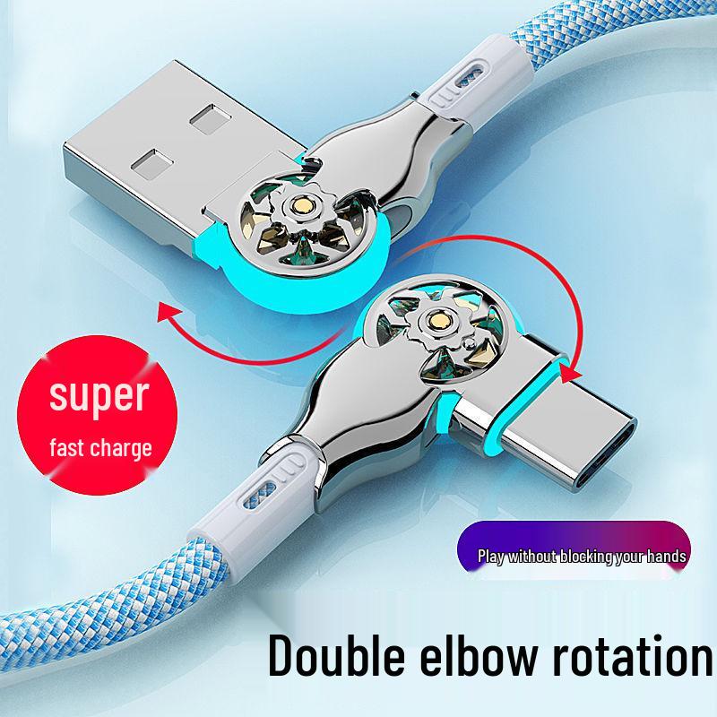 Dual Elbow Rotating Lighted Braided Type-C Fast Charging Cable for Android & Apple