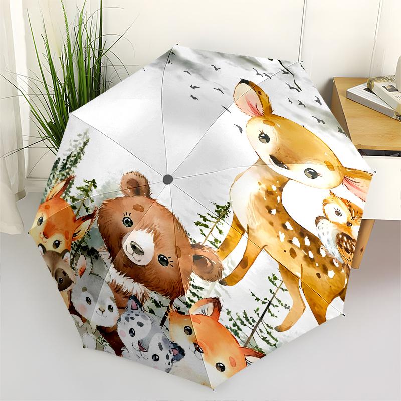 

Forest Animals Automatic Folding Umbrella 8 Ribs Lightweight Design, Durable Iron Frame, Compact and Portable, Ideal Birthday or Christmas