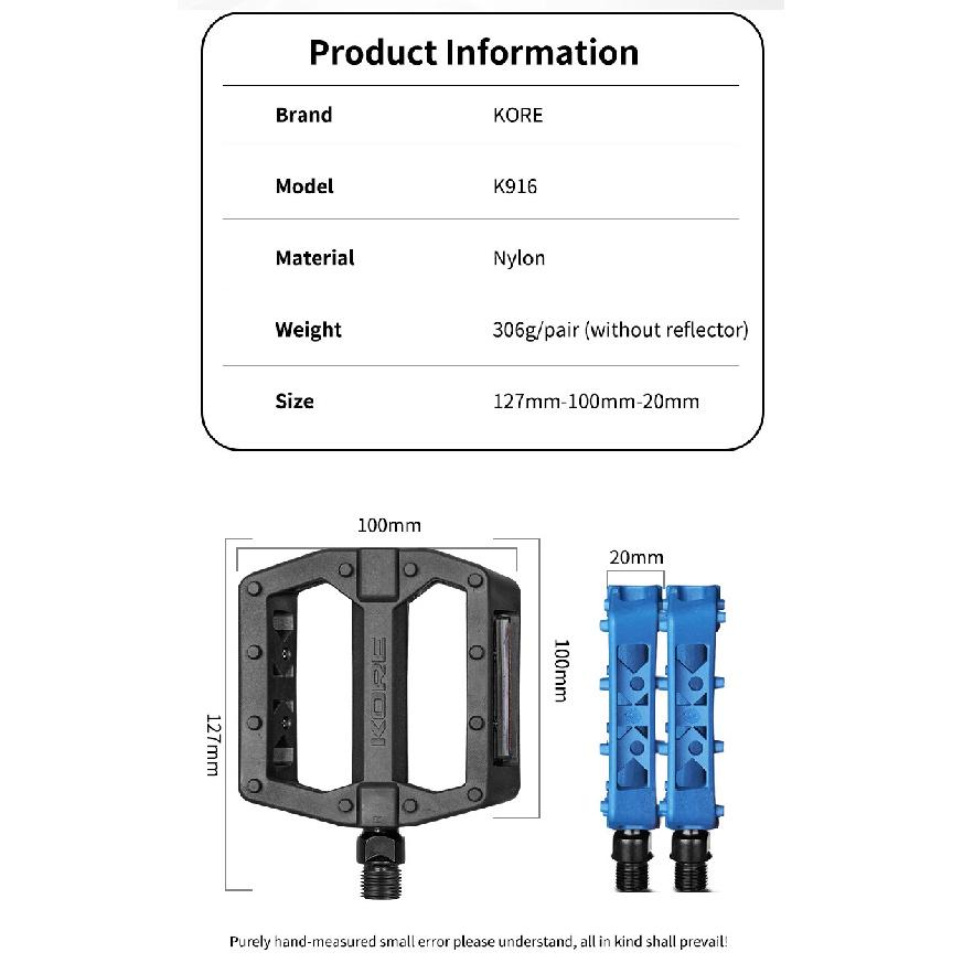 KORE Bicycle Pedals Anti-slip Ultralight Nylon Water-proof Footrest Road BMX MTB Flat Platform Bicycle Parts Accessories K916