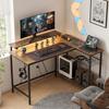 Reversible 'L' LED Light Gaming/Work Desk - Rustic Brown