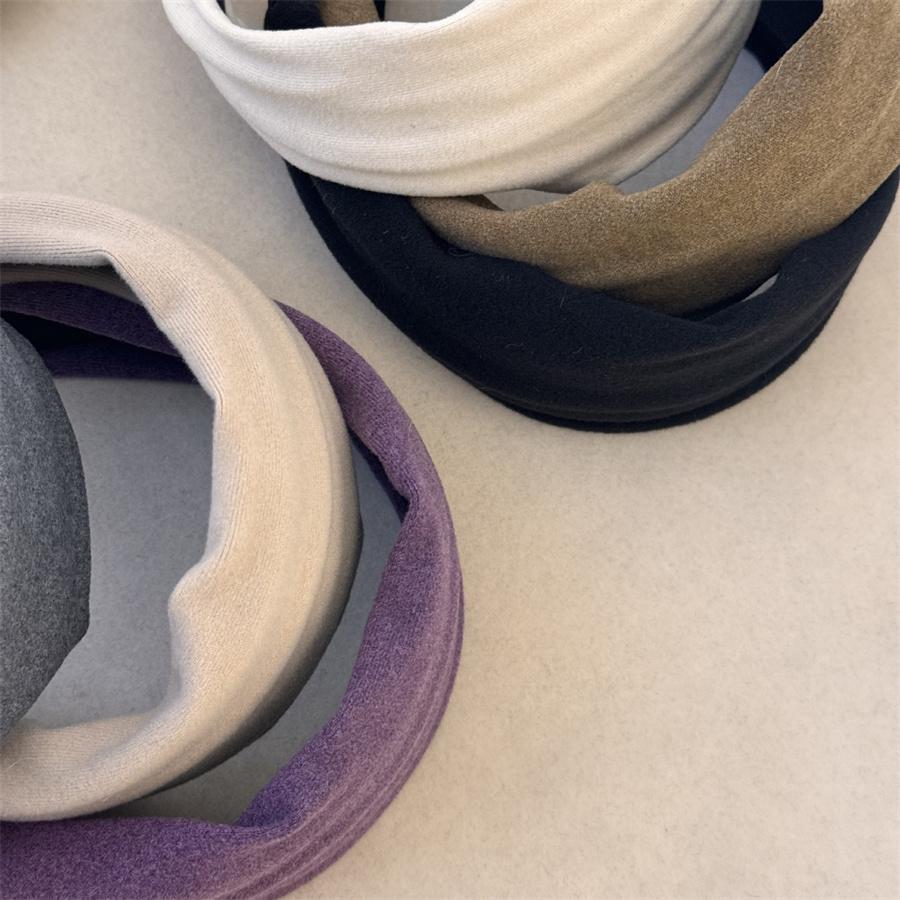 New Purple Velvet Fabric Knitted Wide-edged Autumn and Winter Hairbands for Women Niche Design High Skull Top Hair Accessories