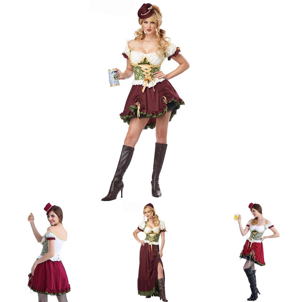 Flirty Bavarian Dirndl Dress With Corset Front And Middle Waist Design