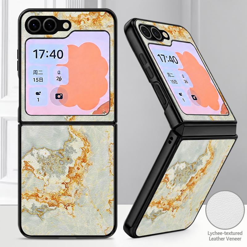 Sandstone Marble Case For Samsung Z Flip 8 7 6 5 Luxury Leather Skin Hard Folding Phone Cover For Galaxy Z Flip8 Flip7 Flip6