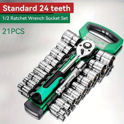 Set di 21 chiavi a bussola a cricchetto da 1/4 3/8 1/2 pollice, set di bussole di guida, migliora la riparazione della tua auto e moto