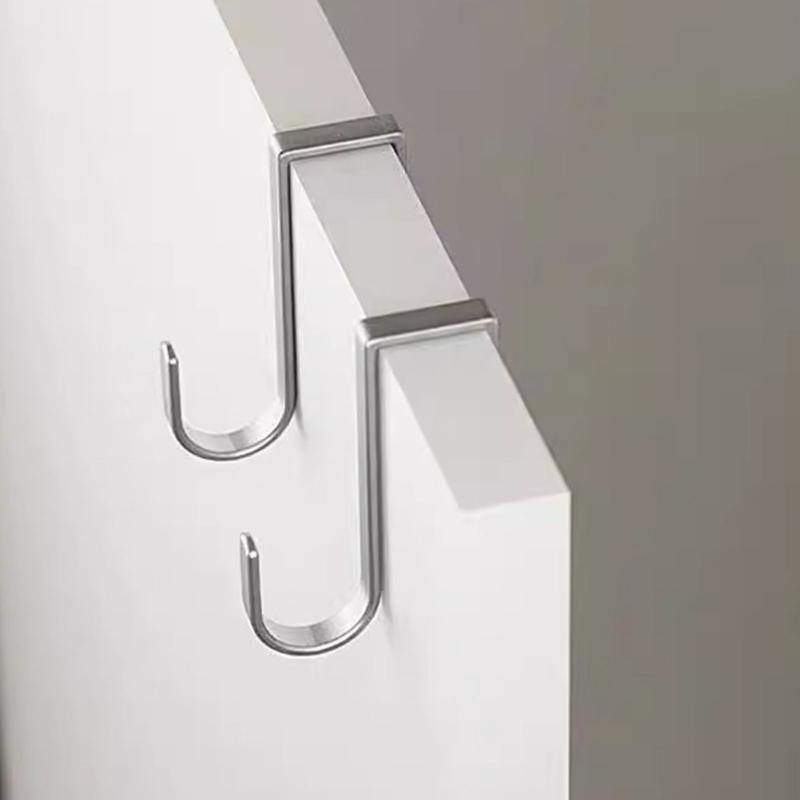 No Drill Cabinet Door Hook 5 Pack In Stainless Steel, Double Over Door Hanger for Bathroom Accessories, Towels, Keys and Small Space Storage