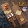 Acacia Wood Cheese Board Set with Stainless Steel Knives and Forks - Ideal for Snacks and Cutlery.