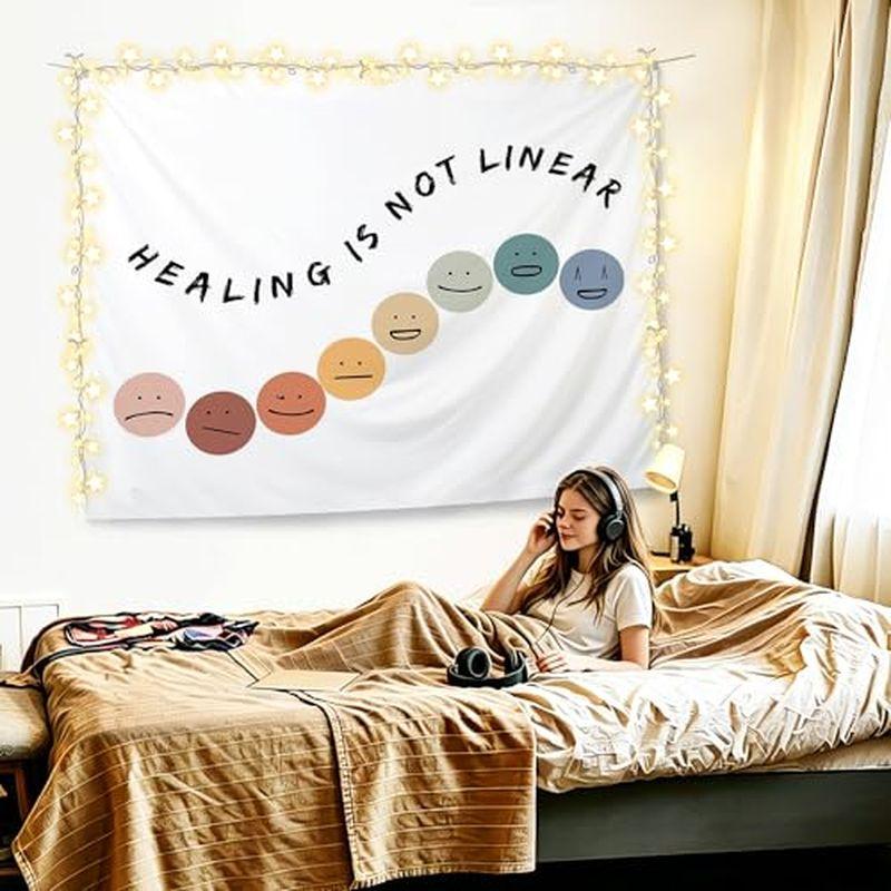 Healing Nonlinear Tapestry, Mental Health Awareness Wall Hanging, Bedroom Dormitory Aesthetic Home Decor