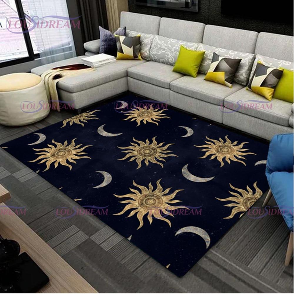 Golden Sun and Moon Carpet Entrance Door Floor Mat Abstract Geometric Optical Doormat Non-slip Floor Mat Living Room Decor Rug