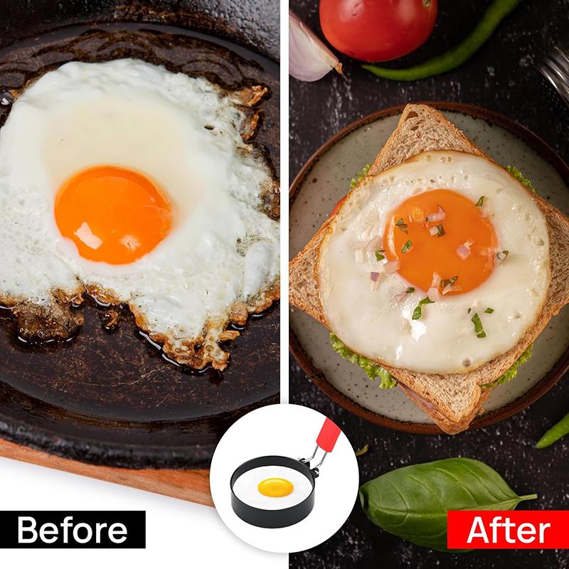4Pcs Stainless Steel Egg Rings with Anti-Scald Handle Nonstick Fried Egg Rings Fried Egg Mold Frying Egg Kitchen Cooking Tools
