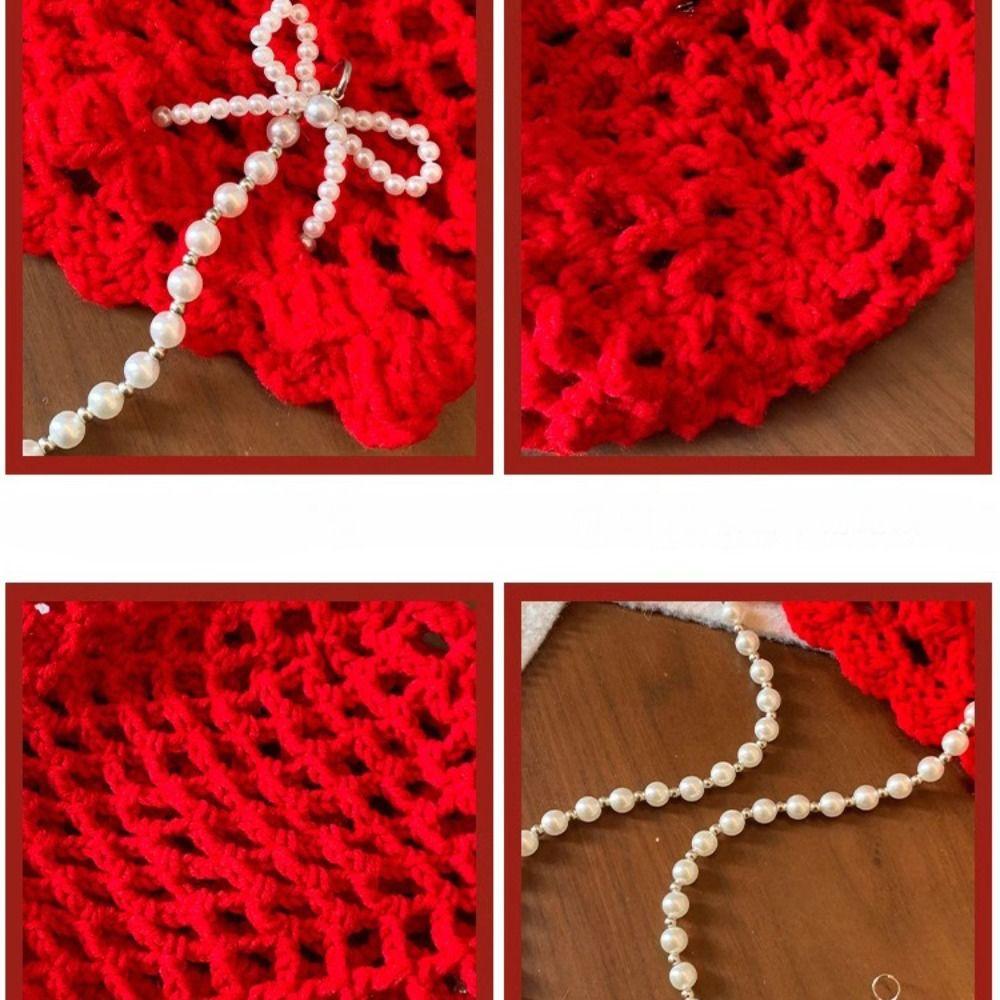 Hollow Out Bow Pearl Beanies Bohemian Style Knit Cap Cute Ethnic Style Hat  Outdoor