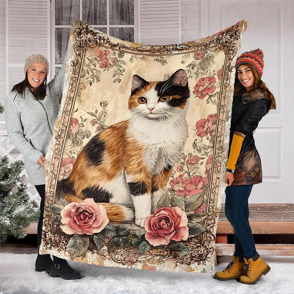 1pc Cat Portrait Outdoor Flannel Blanket Soft All Season Polyester Throw , Perfect for Picnics & Travel , Picnic Accessory