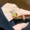 Gold-Plated Zircon Flower Wide Band Ring: Luxury Fashion Jewelry for Women
