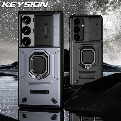 KEYSION Coque antichoc pour Samsung S24 Ultra 5G S24 + Plus, Protection de caméra coulissante, anneau de support, housse de téléphone pour Galaxy S23 Ultra