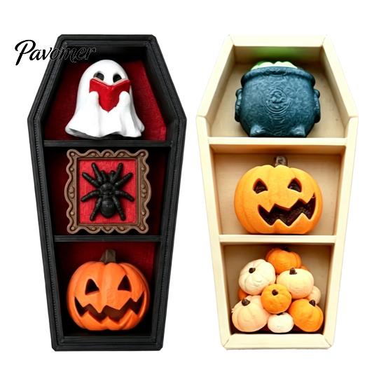 Mini Plastic Pumpkin Figurines Halloween Gothic Coffin-Shaped Fidget Clicker Toy, Push Pop Sensory Toy with Stress Relief Toys Ghost Figures, Novelty