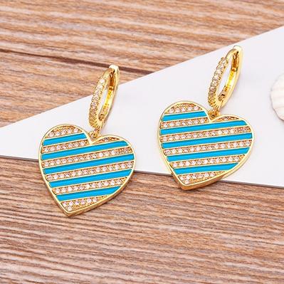 

Classic Korea 5 Colors Romantic Heart Enamel Dripping Oil Hoop Drop Earrings For Women Crystal Zircon Fashion Jewelry Gift светло-синий