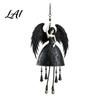 Gothic Style Windbell Dark Angel Wind Chime Winged Black Memorial Chime Hanging for Outdoor Garden Porch Patio Decor