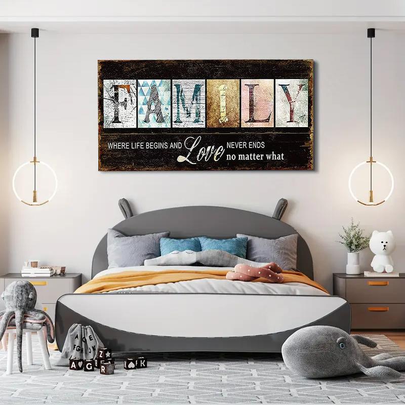 1 piece of family motto canvas wall painting - Life begins from now on, love never ends, inspirational home decoration painting