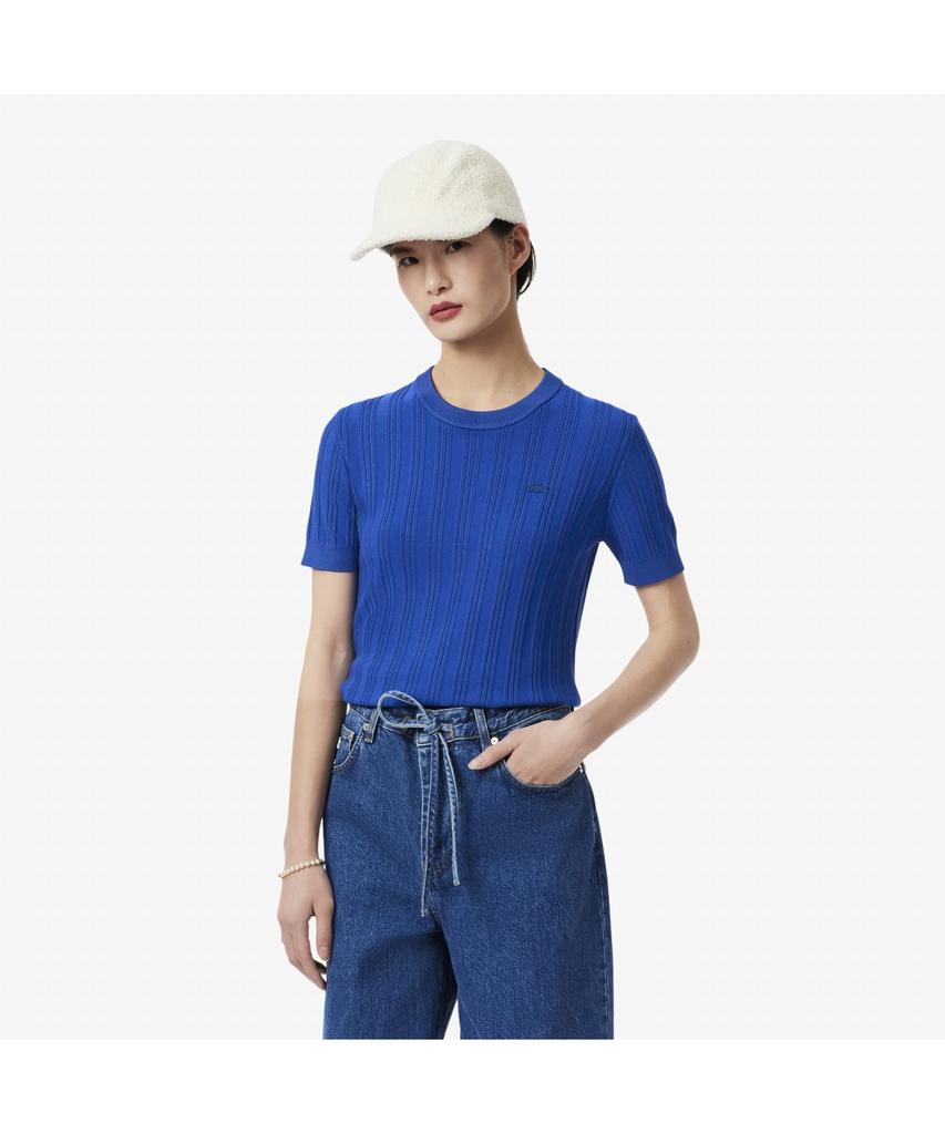 LACOSTE Women'S Pleated Rib Knit Short Sleeve Sweater Af7961-55N C4X