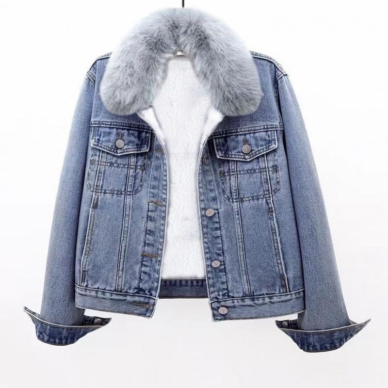 Denim Jacket Women's Fleece Thickened Autumn and Winter New Versatile Loose Thickened Cotton Clothes