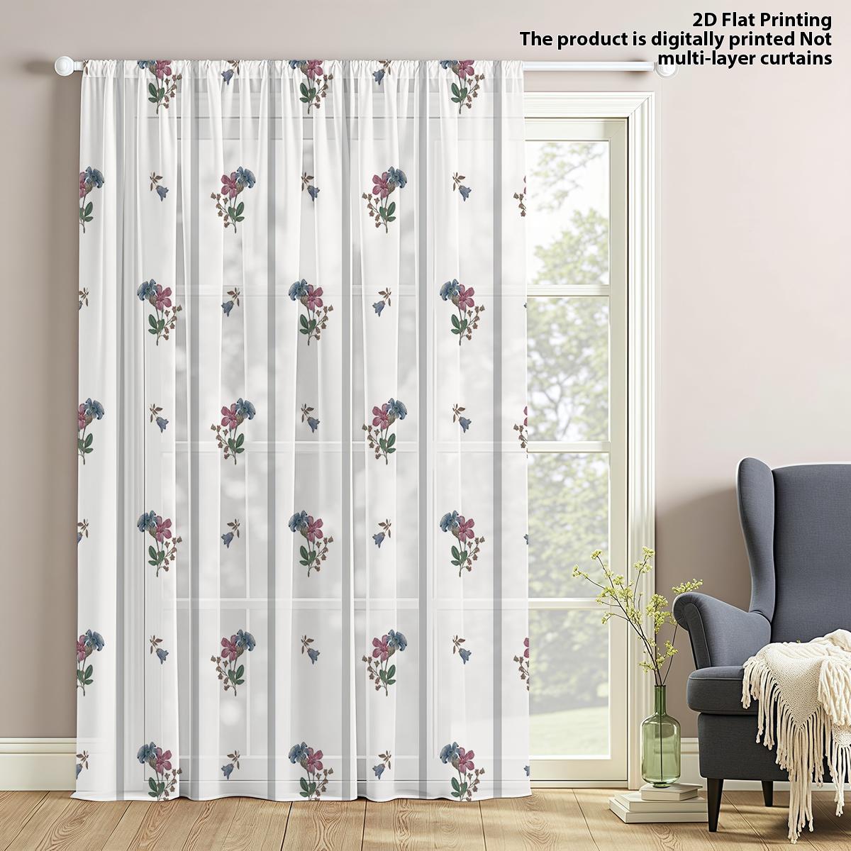 

Single Panel Elegant Soft Flower Light Feather Window Screen Color Floral Pattern Rod Penetrating Decorative Curtain Made Of Polyester W100*H70(CM)-Grommet top&2PCS