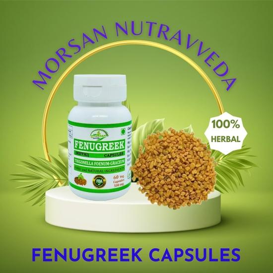 Morsan Nutraveda’s Fenugreek (Trigonella Foenum Graceum, Methi) Extract Capsule | Pack of 60 X 500 Mg. Veg. Capsules (1 Pack of 60 Capsules)