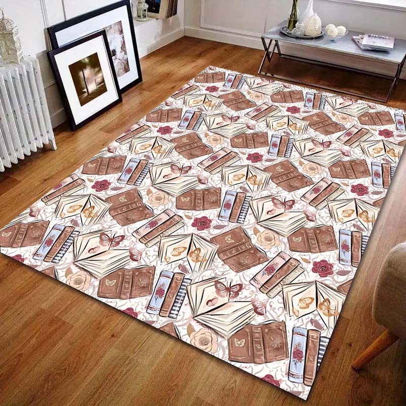 Multiple sizes Books Flowers Butterflies Illustration Carpet for Living Room Bedroom Sofa Home Decor Rus Non-slip Floor Mat