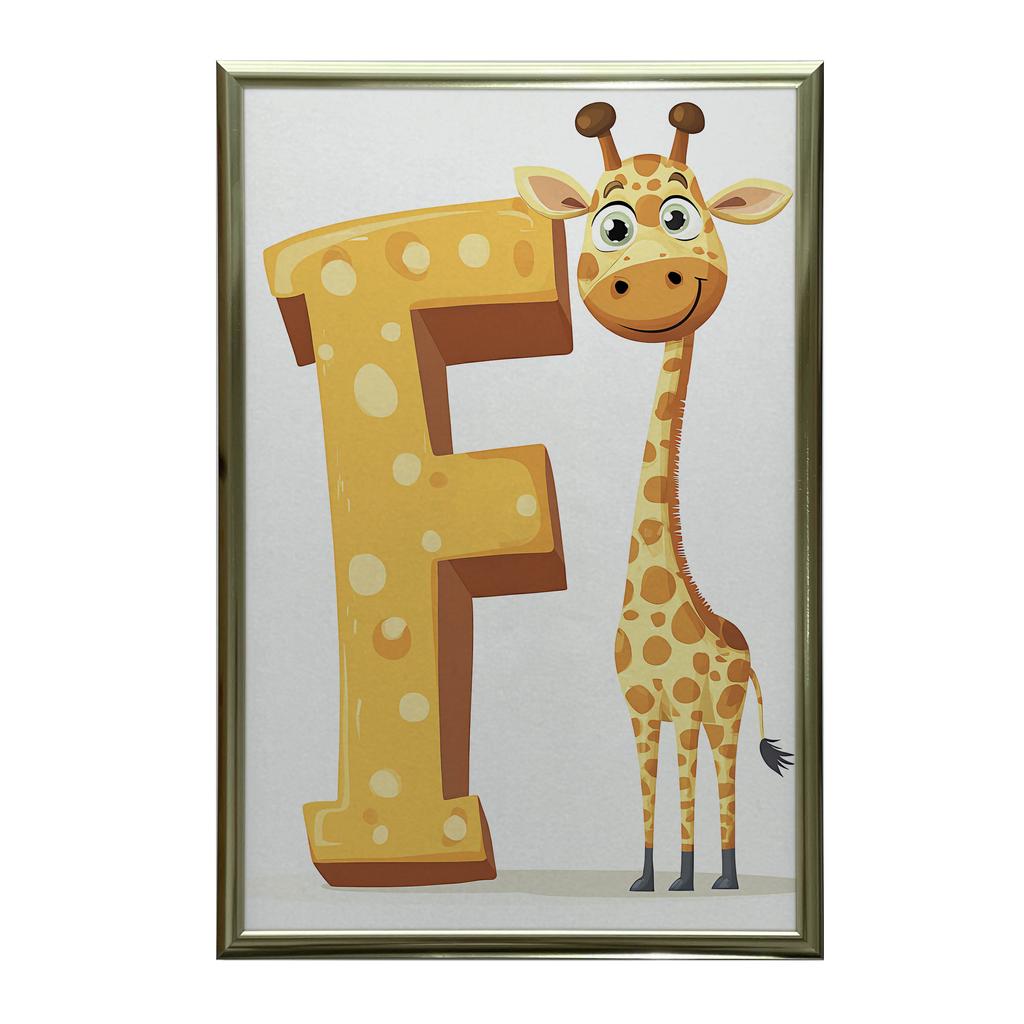 Plakat Żyrafa I Litera F Plakat Żyrafa I Litera F, 30X40 Cm, Rama Drewniana Jasny Dąb, Papier Matowy 230 Gsm