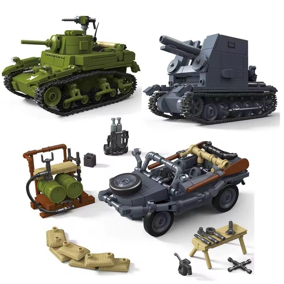 Bai Fen Bai Dolls And Toys Unisex World War Army Military Soldiers M3a1 Tank Bison Series Self-Propelled Gun Model Building Blocks Bricks Toys