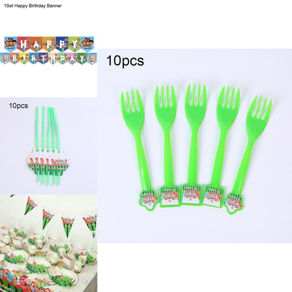 Suministros de Fiesta Coloridos de Cocomelon Para Celebraciones de Cumpleaños Infantiles Con Platos y Banderines
