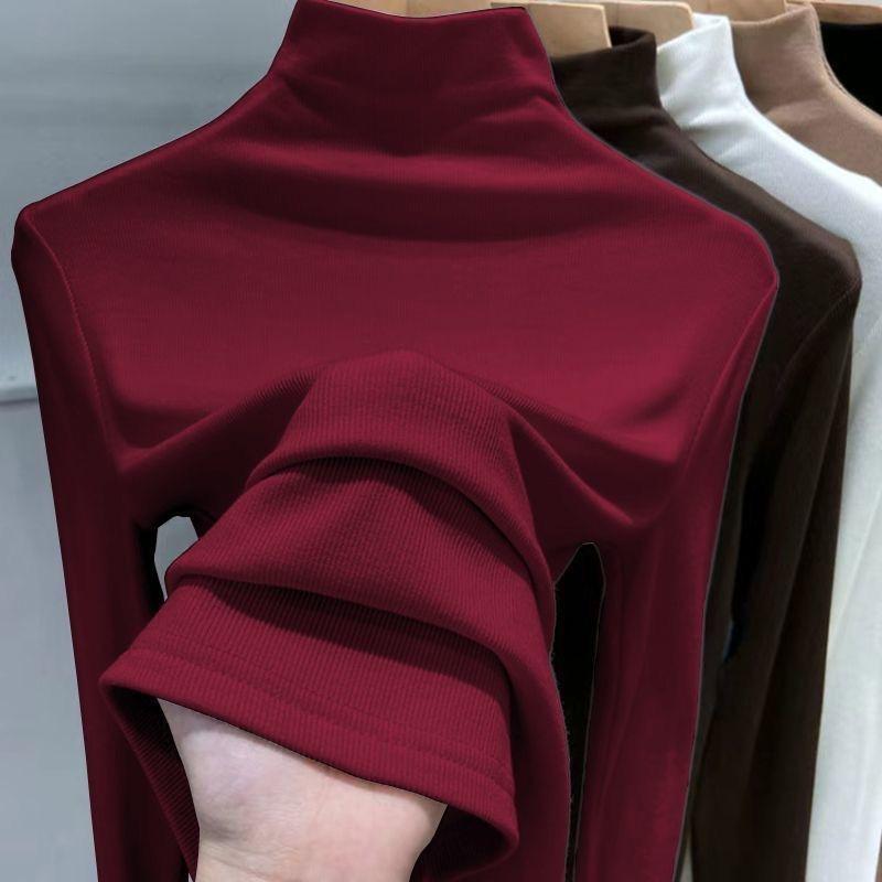 Damen Geripptes Langarm Rollkragen Schlankmachendes Basisschicht-Top