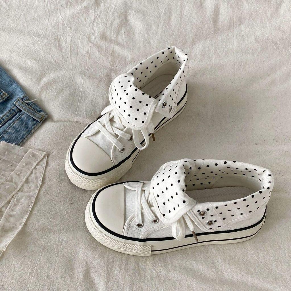 Women's Spring/Autumn Thick-Soled Foldable Canvas Skate Shoes - Dopamine White