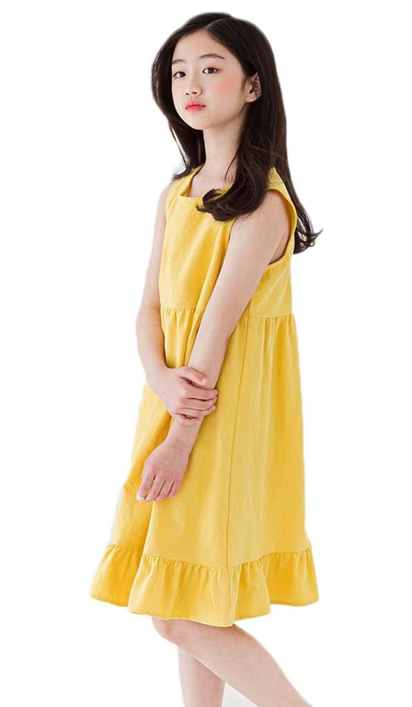 Karwavyi Flared Loose Solid Mom and Daughter Matching Outfit Kids' Dress, Sleeveless, A-Line, Parent-Child Outfit, Playwear, Travel, Fit, Summer,