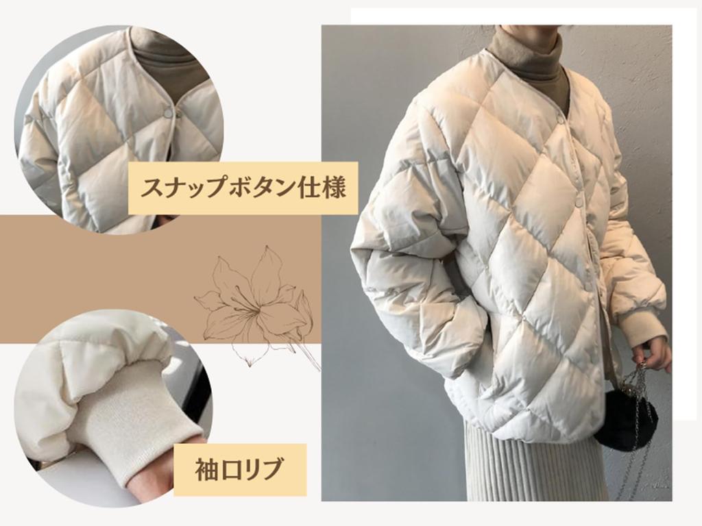 Maison De TAO Women's Warm Short Jacket with No Collar and Quilted Padding (JP, Alphabet, XL, White)