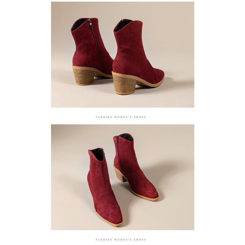 Fleece Warm Mid-heel Booties 2025 Winter New Plus-size Chunky Heel Side Zipper Martin Boots
