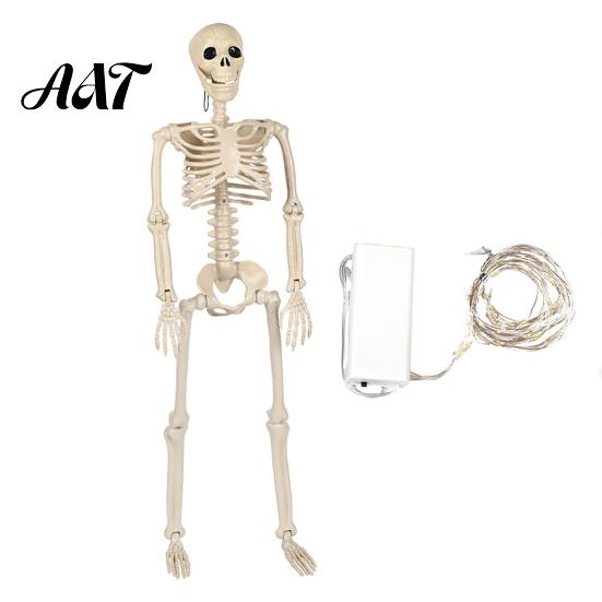 Halloween Decorations Outdoor 36 Inches LED Light Up Skeleton, 3FT Life Size Full Body Indoor Party Decor Posable Plastic Human Bones with Movable