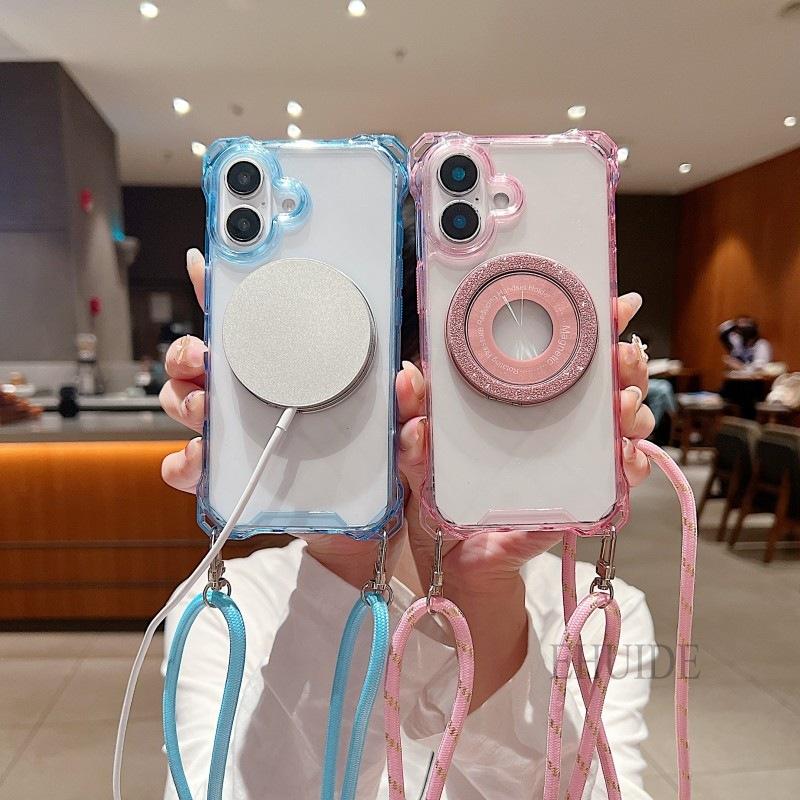 360 Rotation Magnetic Metal Ring Stand Case For Samsung Galaxy S26 S24 FE S25 Ultra S22 S23 Plus Crossbody Lanyard Strap Cover