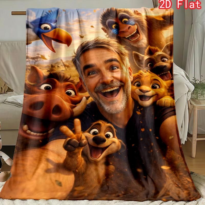 

Cartoon Safari Animal Selfie Print Flannel Blanket, Soft Cozy Warm Throw for Bed Sofa Couch, Lightweight All Season Plush Cover 80cm x 120cm