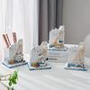Mediterranean Style Creative Pen Holder Storage Box, Ocean Style Home Wood Office Desktop Decoration Gift
