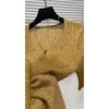 Summer Fashion Gold Short-sleeved T-shirt Women Slim Casual Pullover Top Female V-neck Knitting Tee