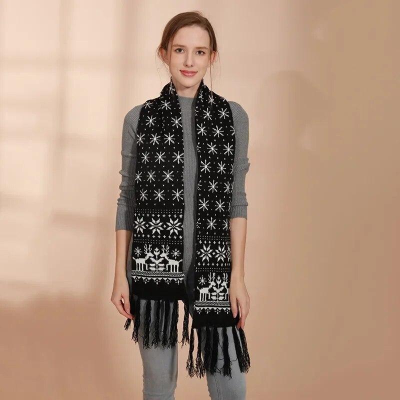 Christmas Scarves Cartoon Reindeer Snowflake Red/Black Warm Scarf Man And Woman Christmas Scarves
