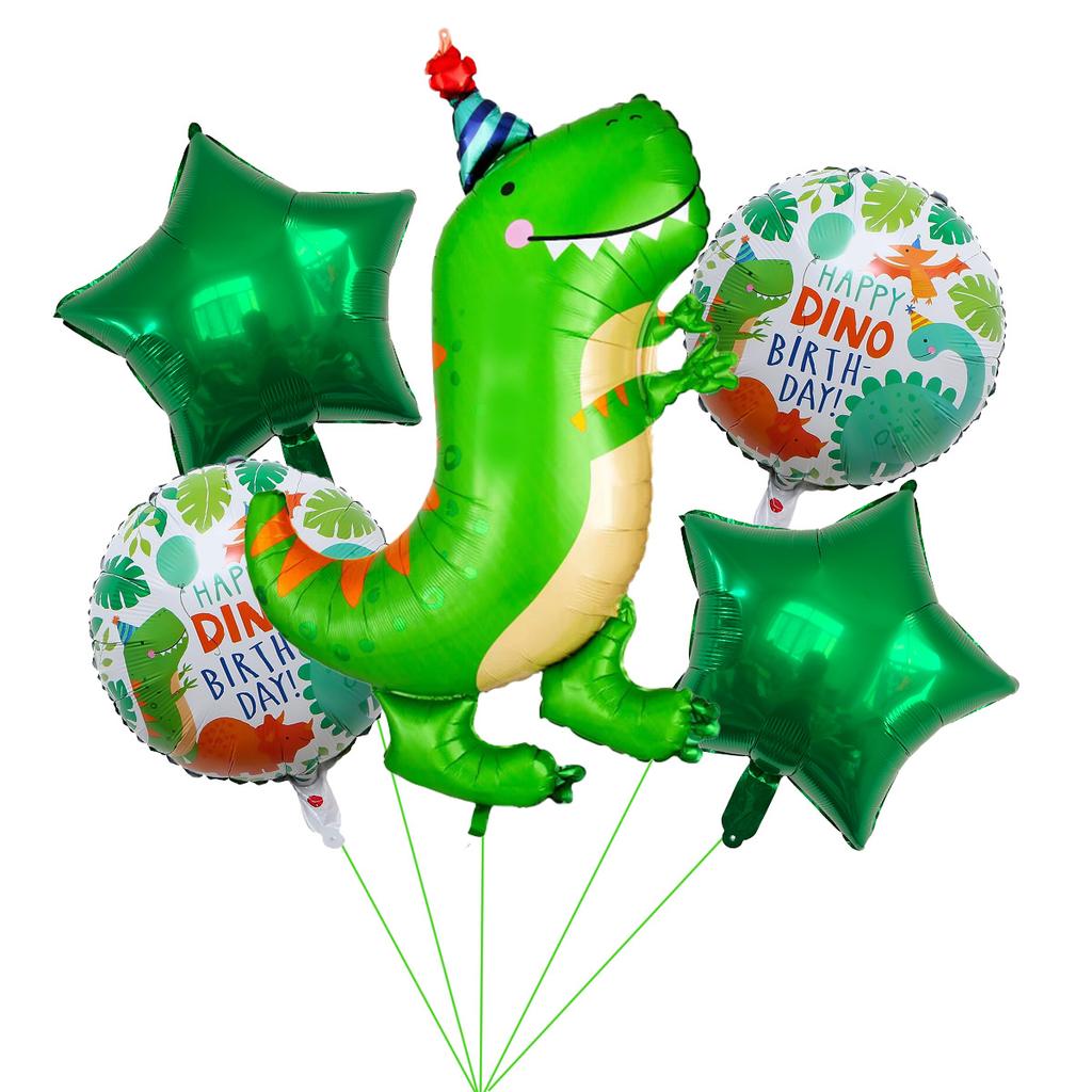 5-Piece Dinosaur Aluminum Film Balloon Set Birthday Hat Dinosaur Tyrannosaurus Rex Children'S Birthday Party Decorative Balloon