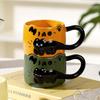 Hand-Painted Black Cat Ceramic Mug - Large Handle, Animal Relief Design, English Letter, High Temperature Resistant