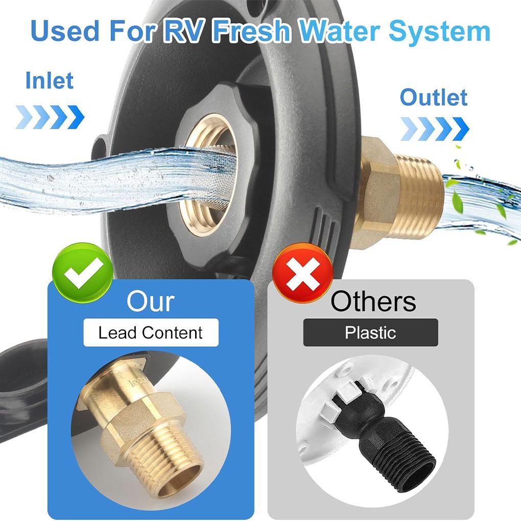 Black Flange RV City Water Fill Inlet Female To Male For Camper Motorhome Trailer Easy-to-grip Knob