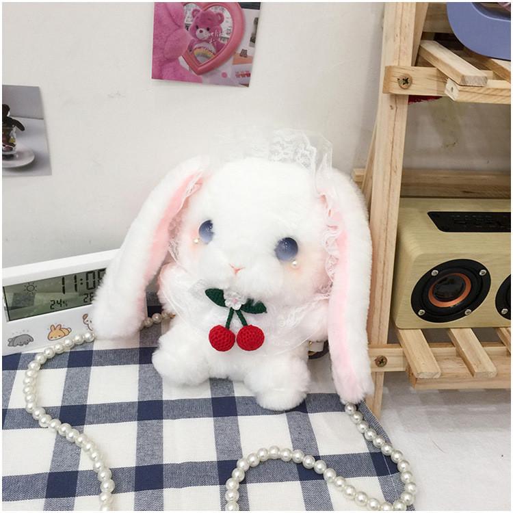 Kawaii Bunny Plush Small Bag With Inner Zipper Pocket For Street Fashion