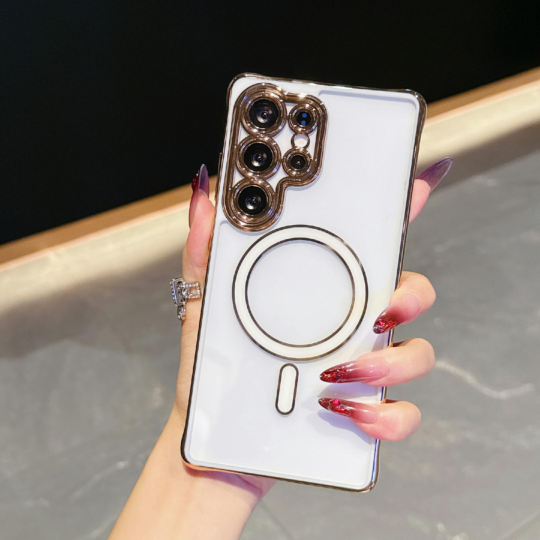 

For Samsung Galaxy S25 Ultra Magnetic Case Electroplated 2.0mm Acrylic TPU Phone Back Cover White
