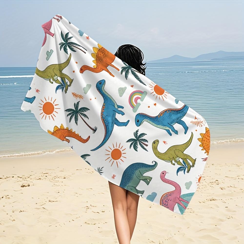 Cute Little Dinosaur Lightweight Microfiber Bath Towel Quick-Dry Ultra-Soft and Highly Absorbent Vibrant Dinosaur Sunset Beach