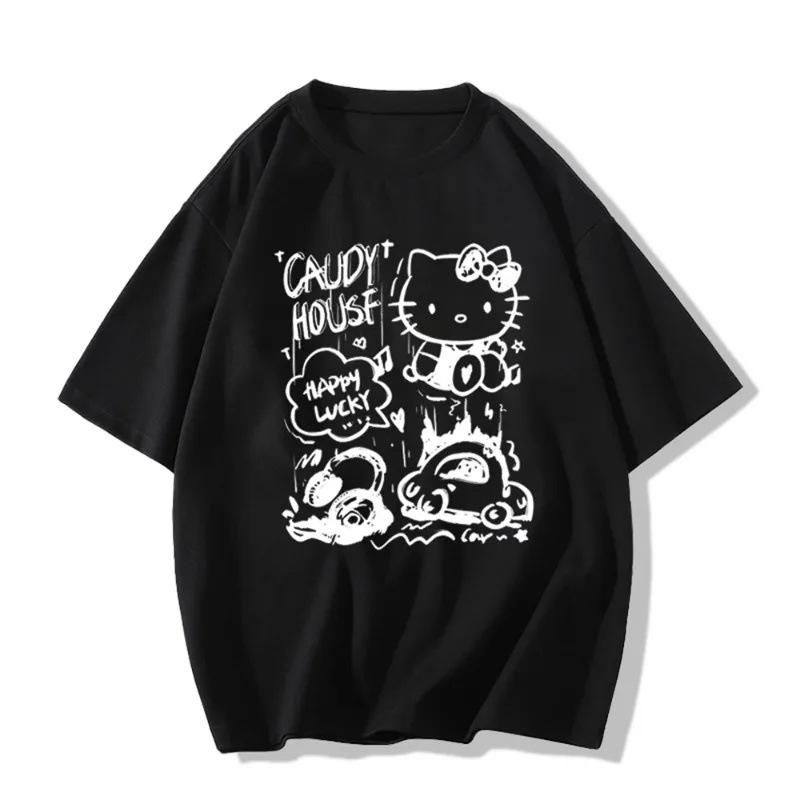 Cat Print Hip Hop Cotton T-shirt Short Sleeve Streetwear