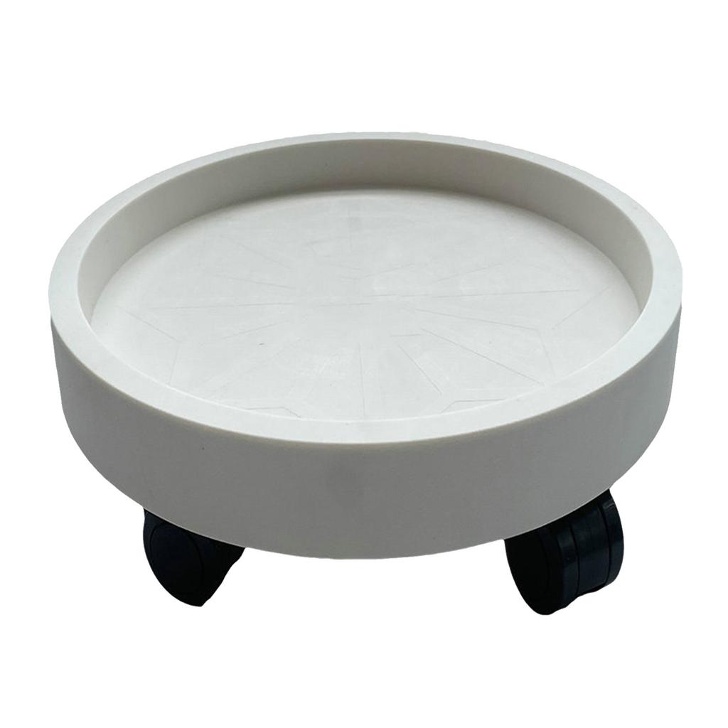 Flower Pot Tray Wheels Round Shape Removable Rotating Wheels Plant Stand for Balcony White