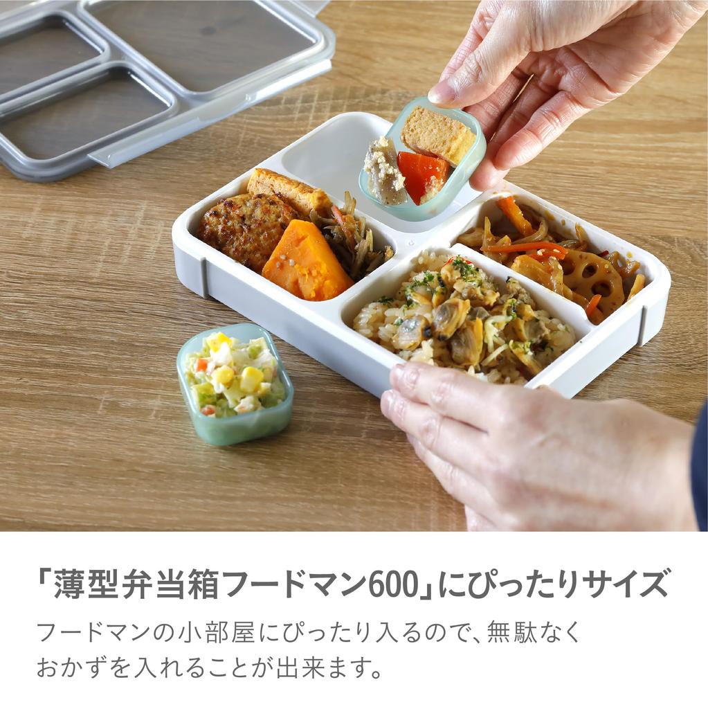 Foodman Slim Bento 600ml Side Dish Double Secure with CB DSK Box, Antibacterial, [Includes Cup], Gray, Leak-Resistant Sealing, 4-Point Lock, Japan,
